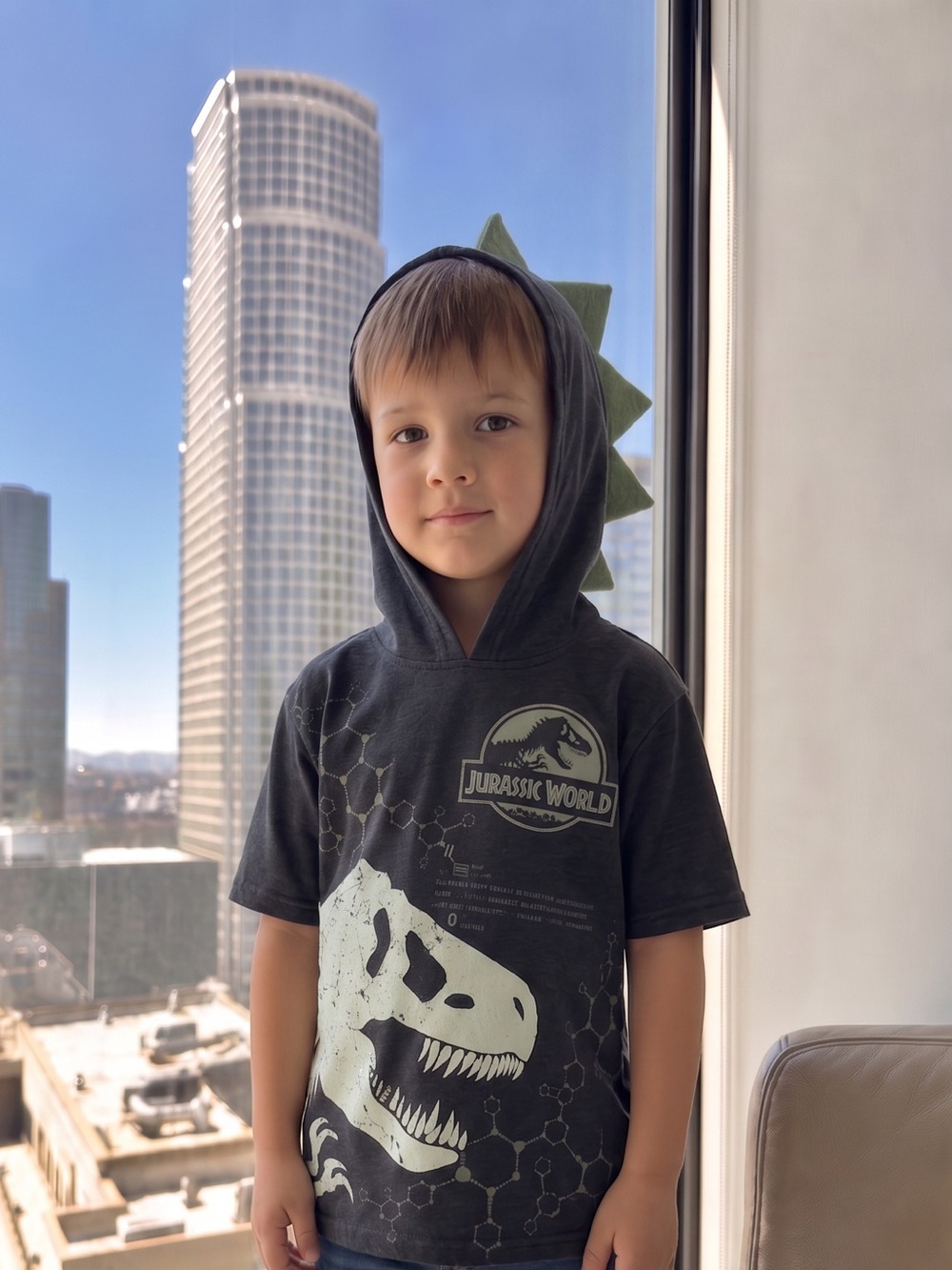 Jurassic World boys' short-sleeve hooded t-shirt with felt spikes Size 8